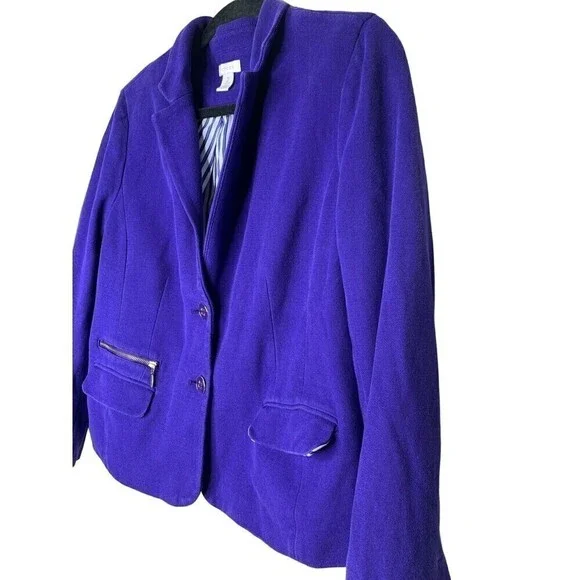 Chicos Women Size 2/Large Blue/ Purple Jacket Stripes Cotton Double Button - Picture 3 of 9